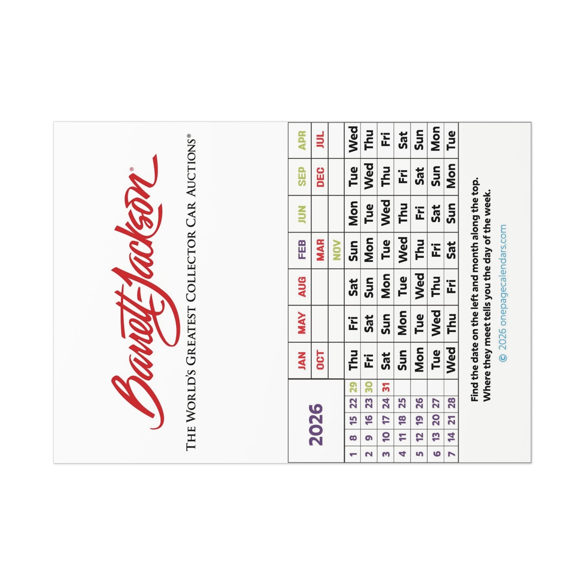 2026 Compact Yearly Calendar Poster — Custom Name Organization Wall Calendar