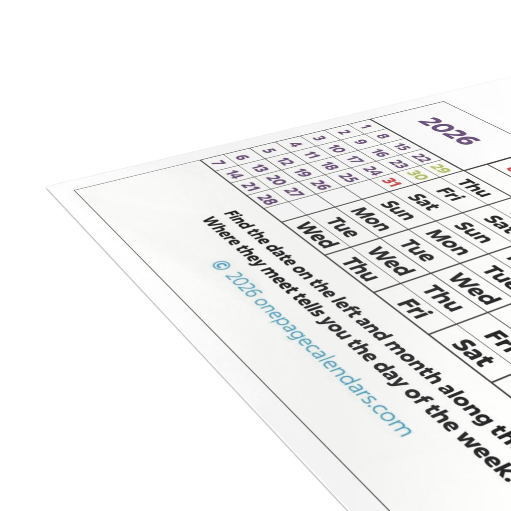 2026 One-Page Calendar Postcard Bundles (envelopes not included)