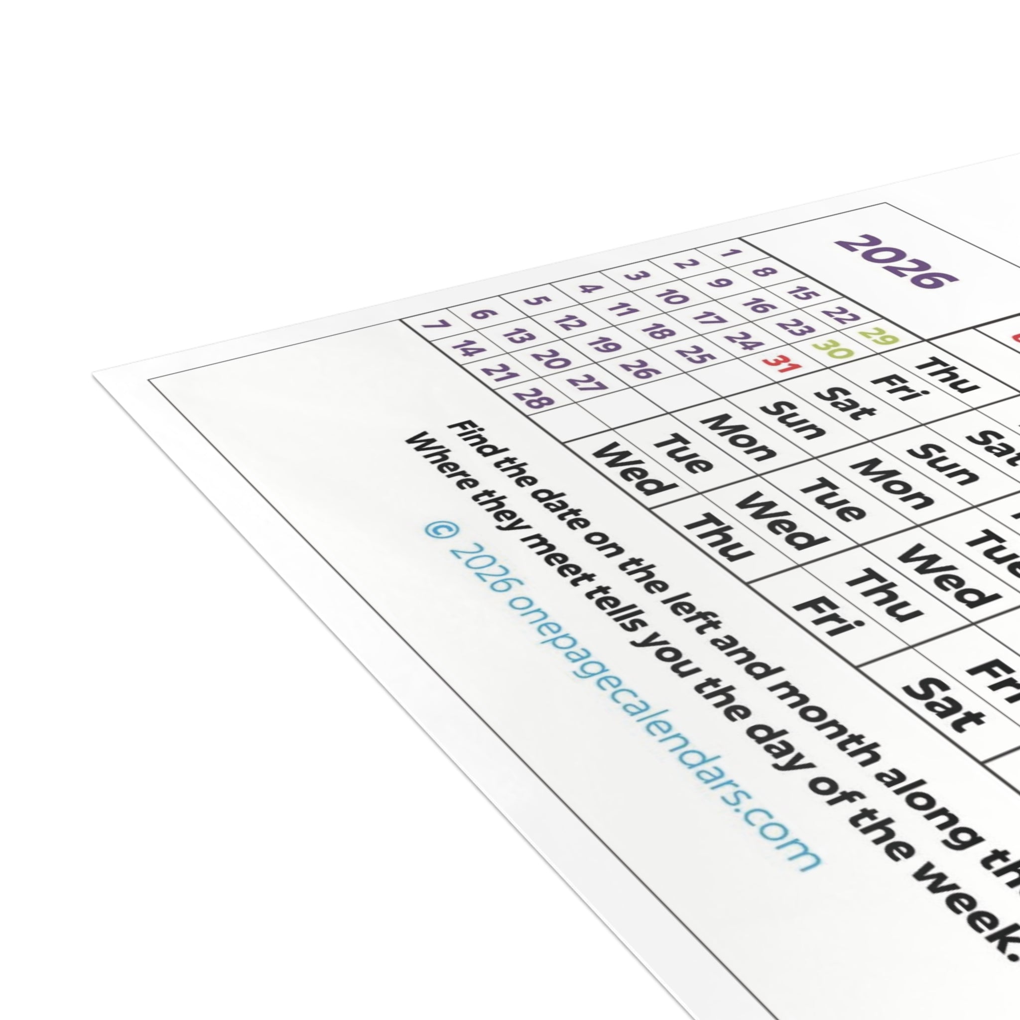 2026 One-Page Calendar Postcard Bundles (envelopes not included)