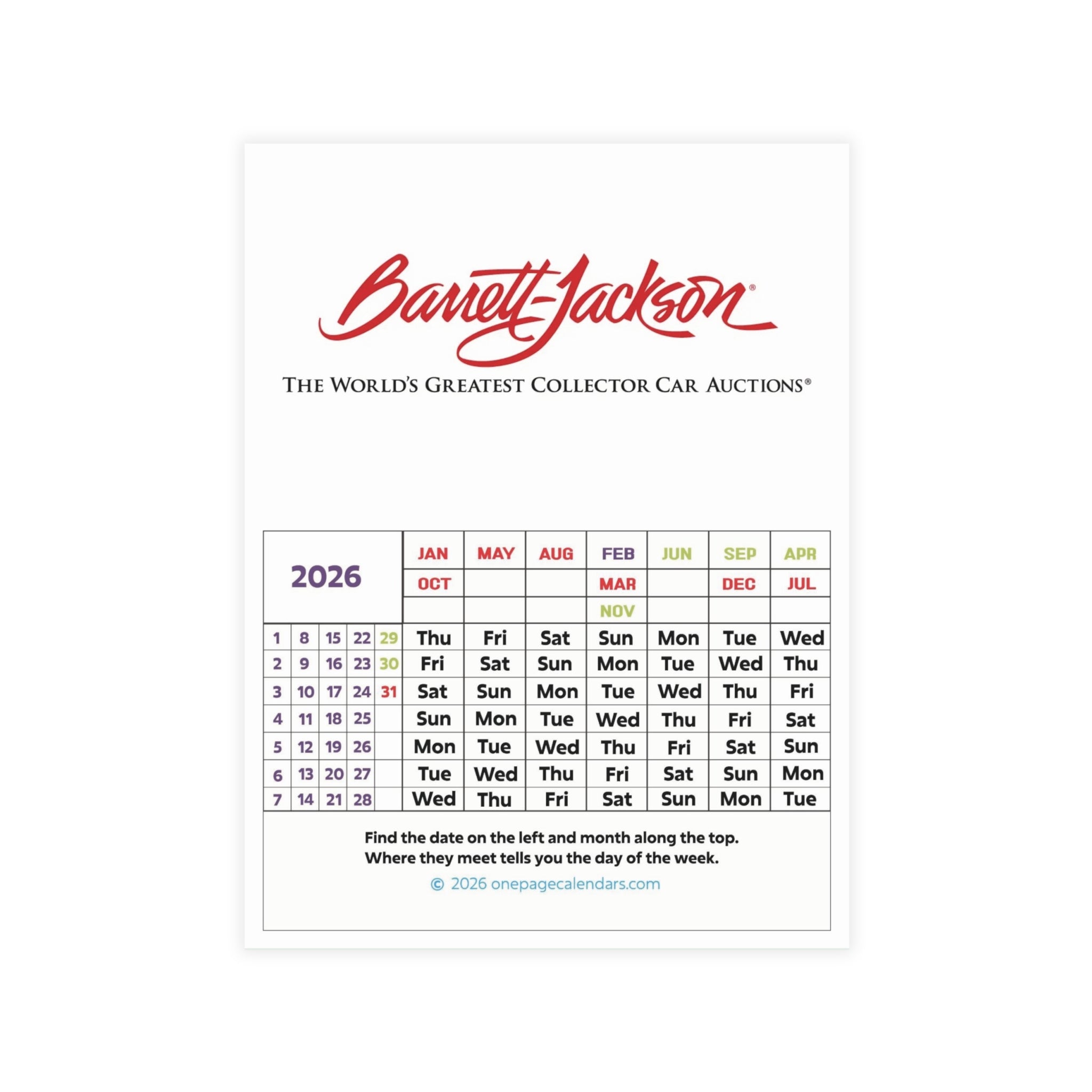 2026 One-Page Calendar Postcard Bundles (envelopes not included)
