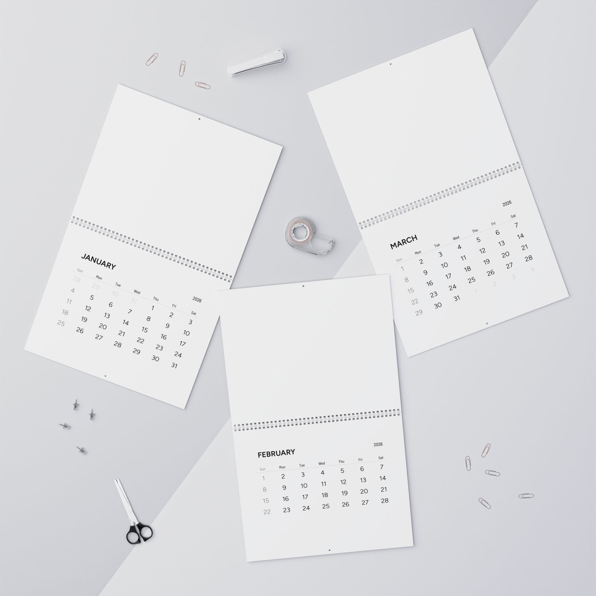 2026 Minimal Wall Calendar — One Page Font Page Calendar